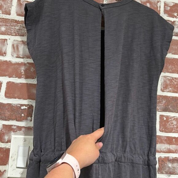 Leallo Womens Gray Tie Waist Split Back Cotton Cuffed Jumpsuit Size Medium - Picture 8 of 8